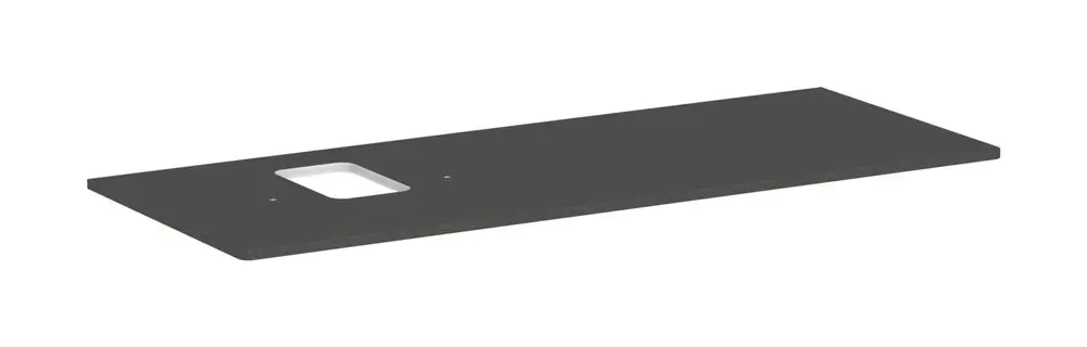 Konsole in Diamantgrau Matt von Hansgrohe mit Ausschnitt für Aufsatzwaschtisch auf einer glatten, rechteckigen Oberfläche.